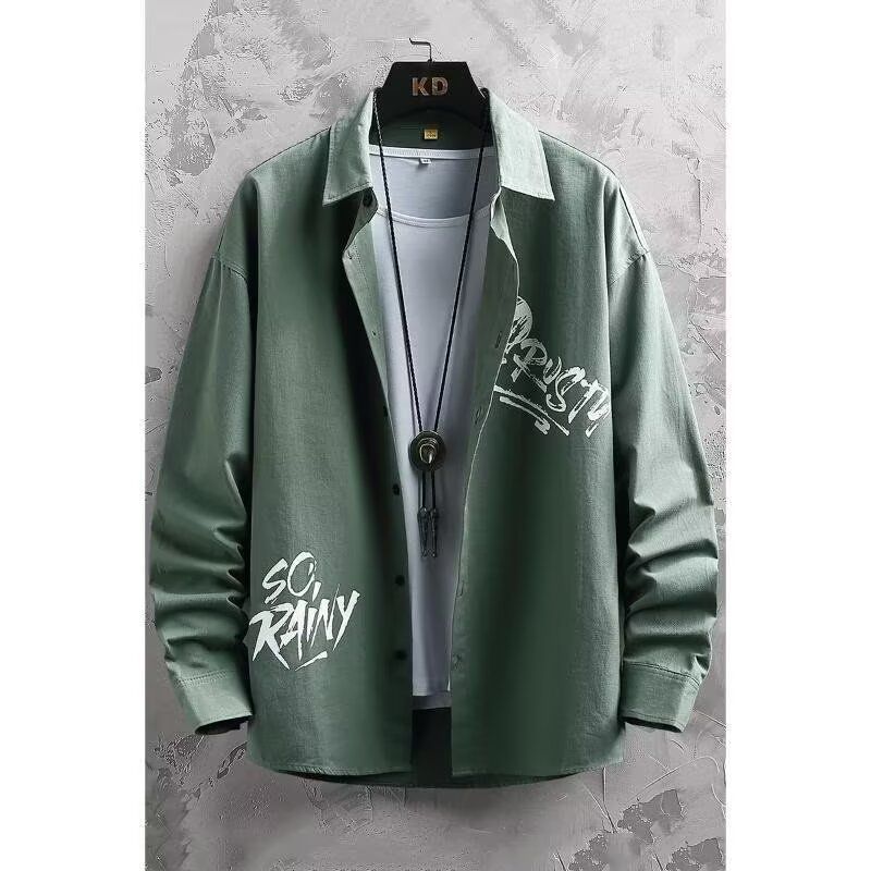 Camicia unisex oversize effetto lino – Top a maniche lunghe minimalista dalla vestibilità ampia per streetwear e abbigliamento quotidiano (nero/verde/kaki)_voghion.com
