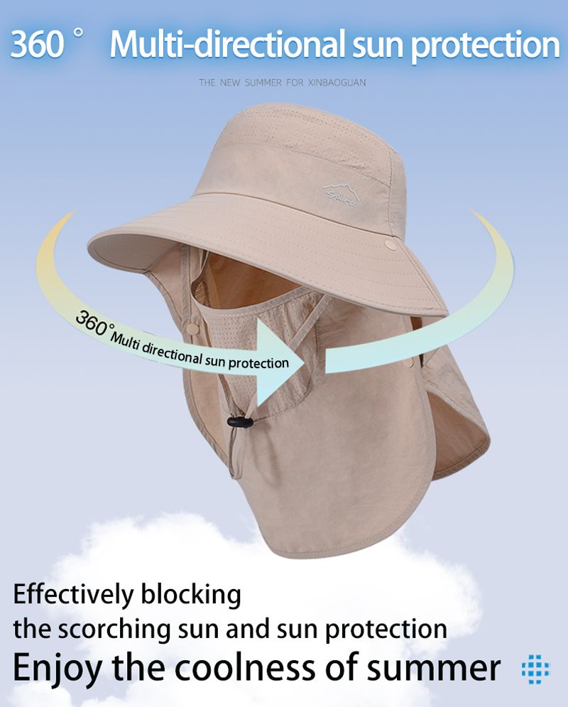 Moda Xioguan 100% poliestere 4 primavera/estate maschera da pescatore all'aperto, cappello di protezione, cappello da sole a scialle a tesa larga_voghion.com