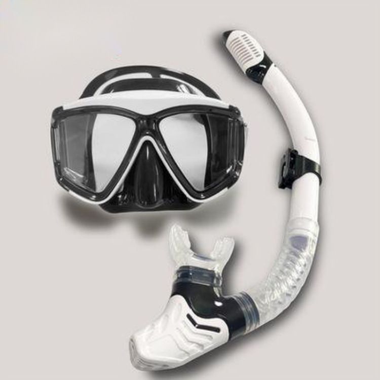 Toughened glass silicone face mask head snorkeg kit with swimming snorkel goggles_voghion.com