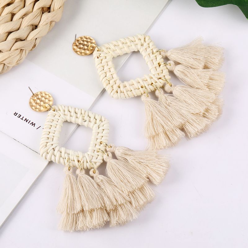 conjunto de brincos de borla hit Novos brincos boêmios Brincos de vime de madeira_voghion.com