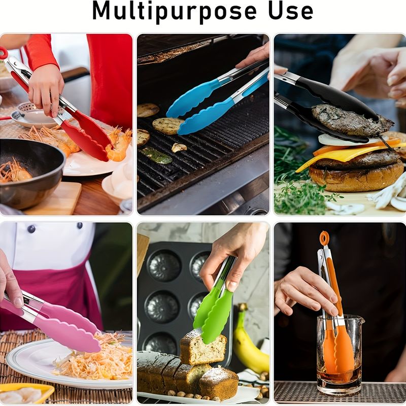 1/3/7 stuks hittebestendige keukentangen 7-inch mini-voedseltangen met nylon punten voor koken, barbecueën, grillen, salade bakken en gereedschap144_voghion.com