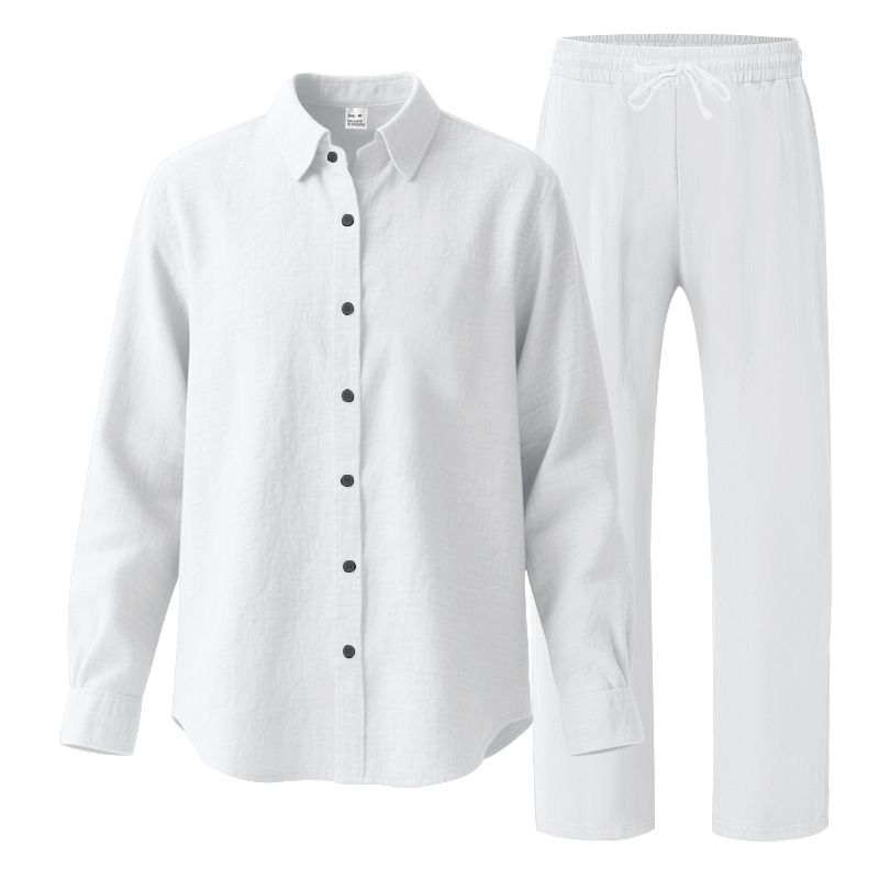 Completo da uomo in stile americano, casual, casual, da spiaggia, con protezione solare, a maniche lunghe e pantaloni, in lino, quattro stagioni_voghion.com