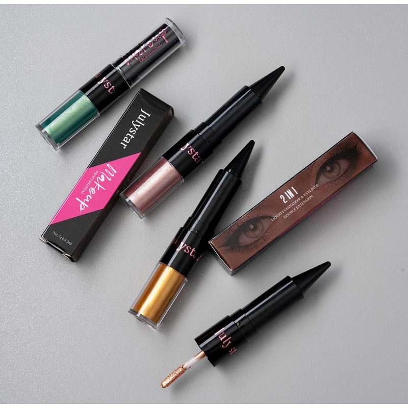 Ombretto e eyeliner combinati, ombretto glitterato perlato, due in uno, doppia punta, facile da colorare, eyeliner nero freddo, trucco combinato_voghion.com