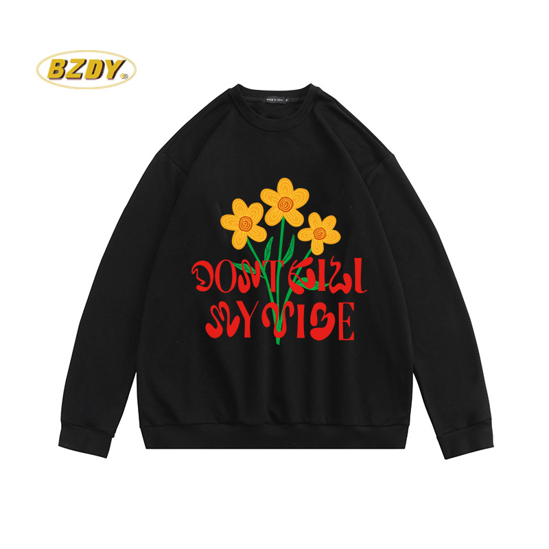 Beliebte Herrenbekleidung: American Casual, vielseitiger Frottee-Baumwollpullover, lockeres Oberteil mit Rundhalsausschnitt für Herren und Damen_voghion.com