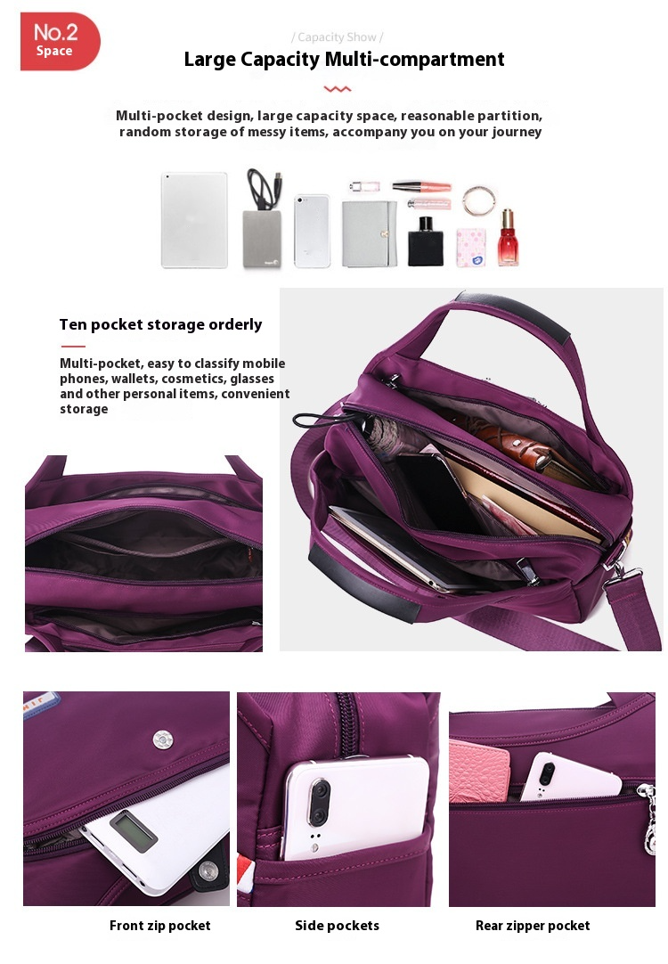Modern och lätt Oxfordtyg Koreansk version Dam Casual Stor Kapacitet Vattentät Rese Shopping Handhållen Axelväska Crossbody_voghion.com