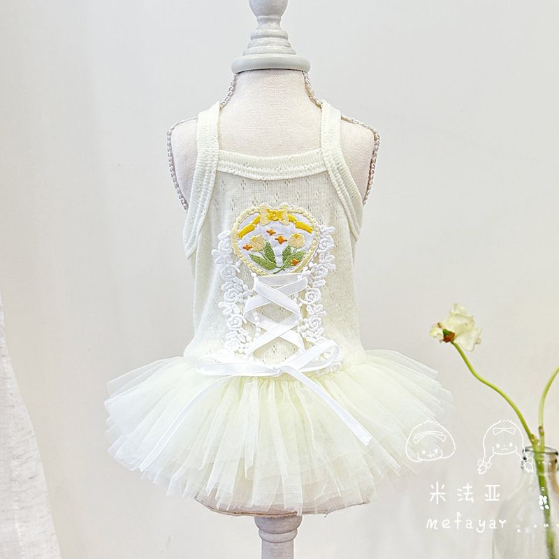 Mifaya Primavera Estate Gatto Cane Vestiti Cotone Cinghie Pizzo Cravatta Carino Principessa Puffy Tulle Balletto Vestito_voghion.com