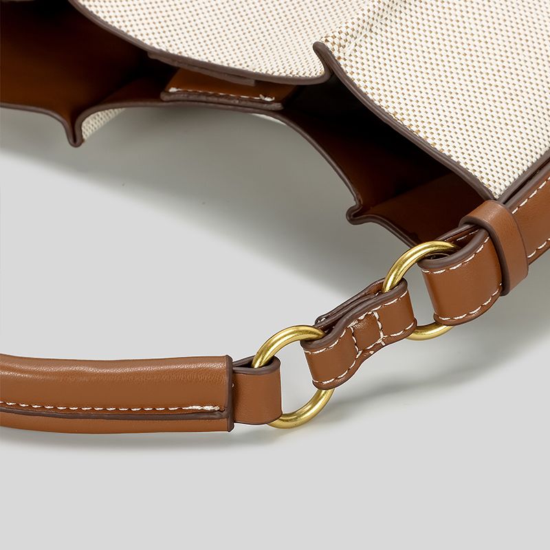 Fahion Panelled Canva Bucket Bag Deigner Women Handbag Pu Leather Shoulder Crobody Bag With Wide Strap Tote_voghion.com
