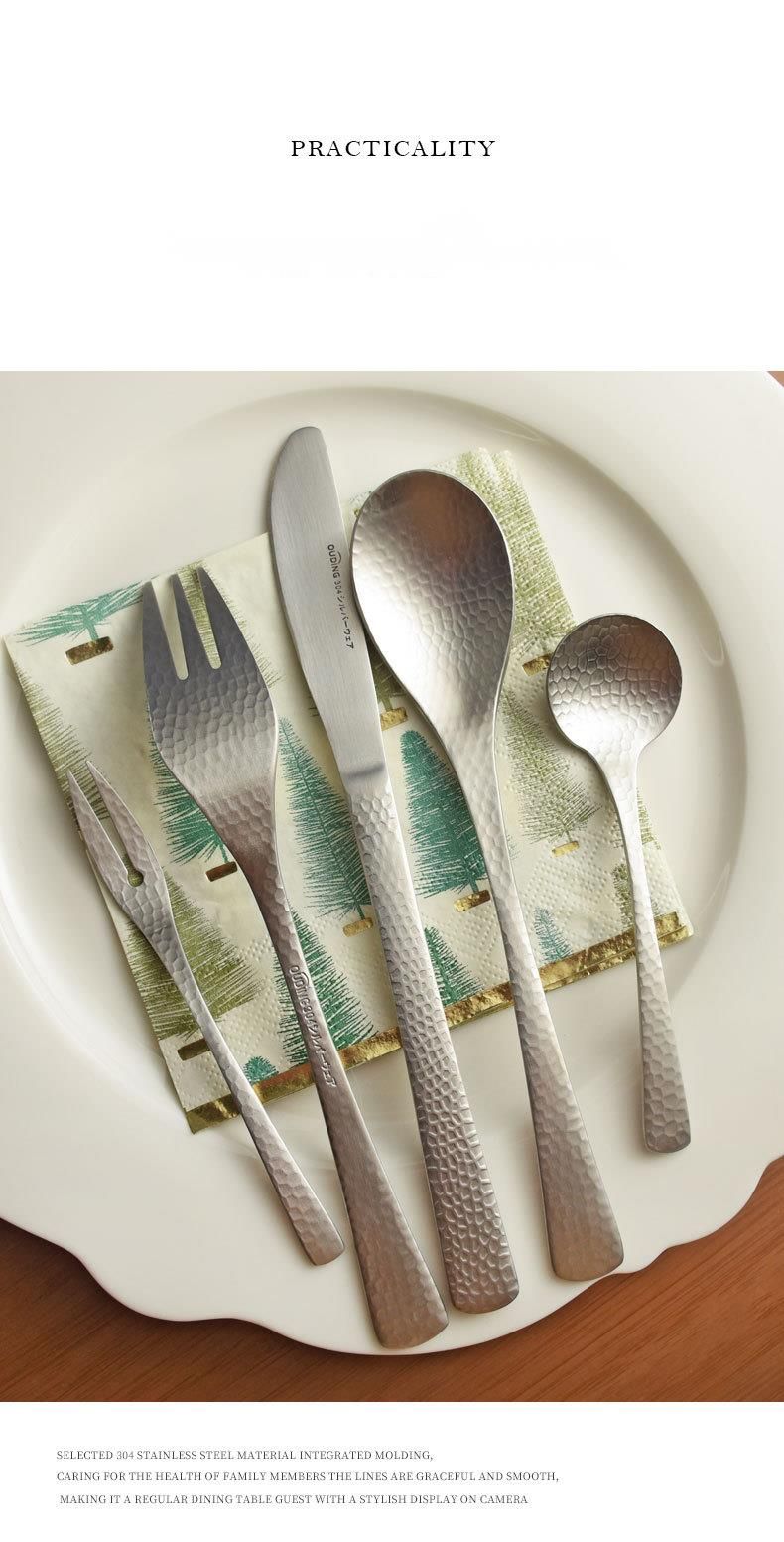 Mattes Kaltmuster Luxus 304 Edelstahl Messerset Restaurant Suppe Obstgabel Kaffee Rührlöffel_voghion.com