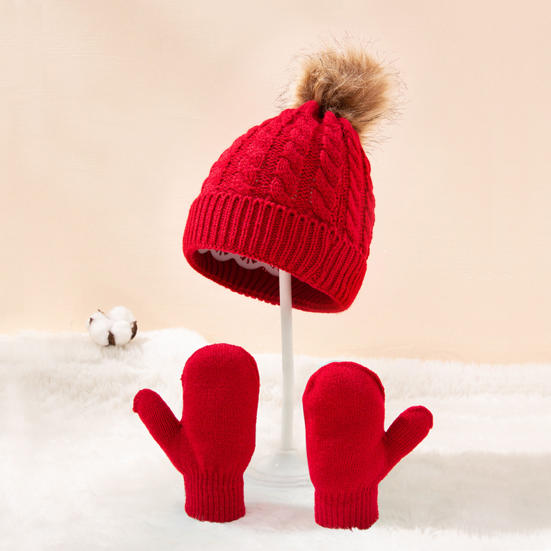Baby clothing wool monochrome twist warm children's hat scarf gloves two or three sets_voghion.com