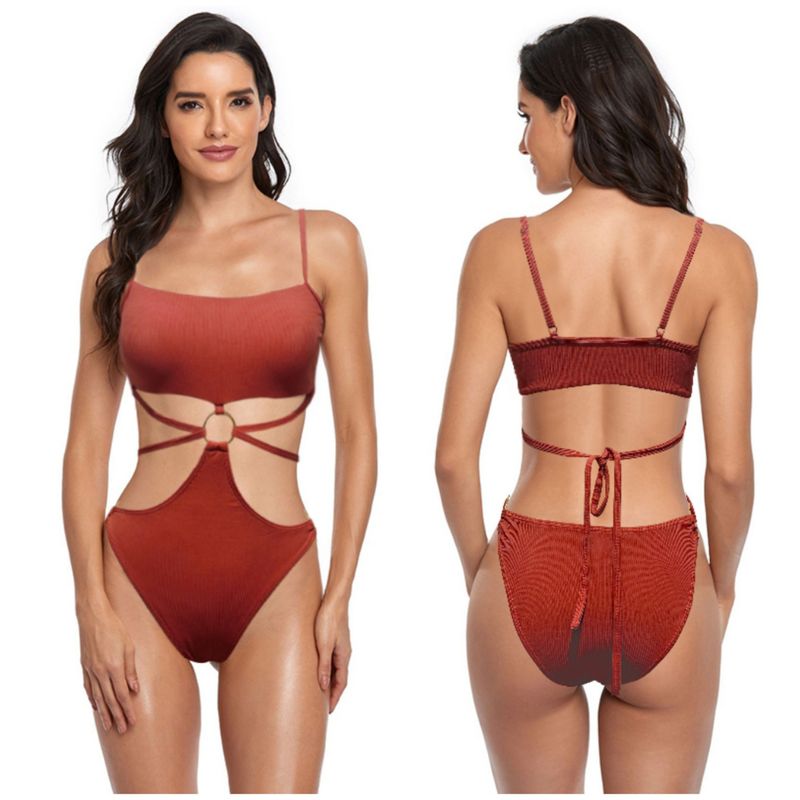 Maillot de bain une pièce Sexy, couleur unie, taille haute, Bikini, pour femmes_voghion.com