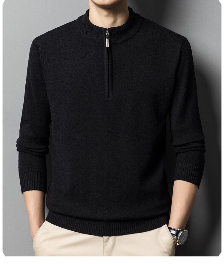 Men’s Half-Zip Knit Sweater – Warm Winter Pullover (Burgundy/Black/Camel/Tibetan Blue/Greyish, M-XXXXL)_voghion.com