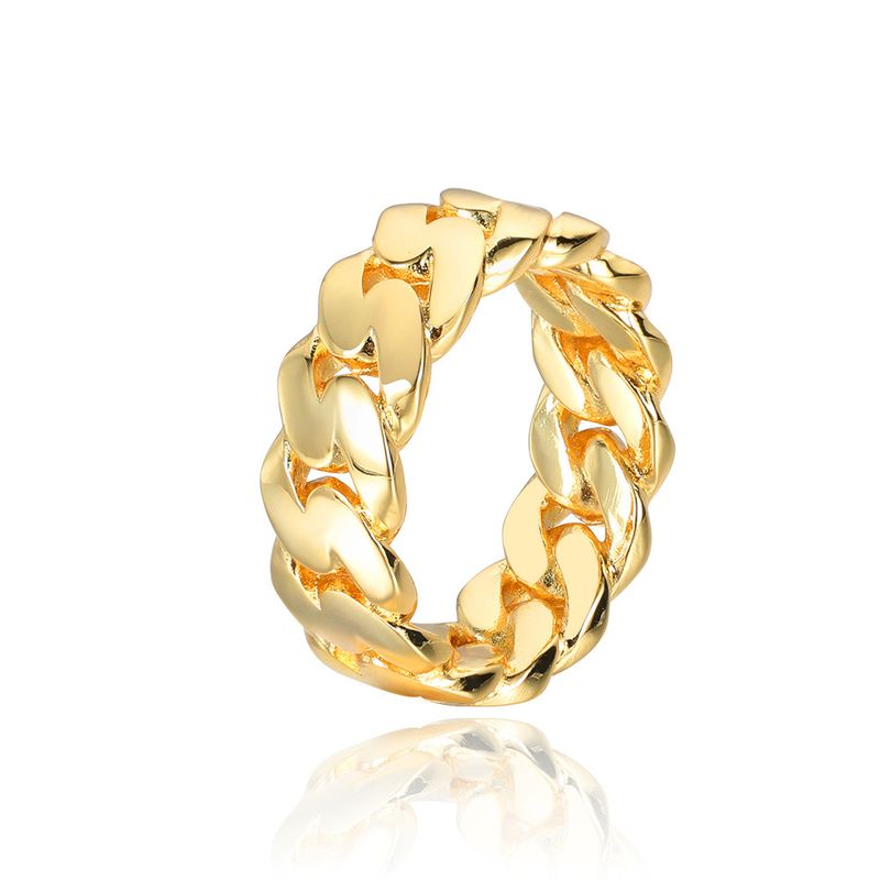 Anello da uomo Hip Hop in stile street con catena cubana liscia da 8 mm, placcato in oro vero_voghion.com