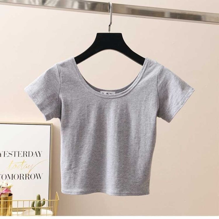 hett säljande 11 färger Solid Crop Top Dam T-shirt Beskuren Smal Hög midja Kort ärm Basic Sommarkläder Toppar Kvinna Gratis_voghion.com