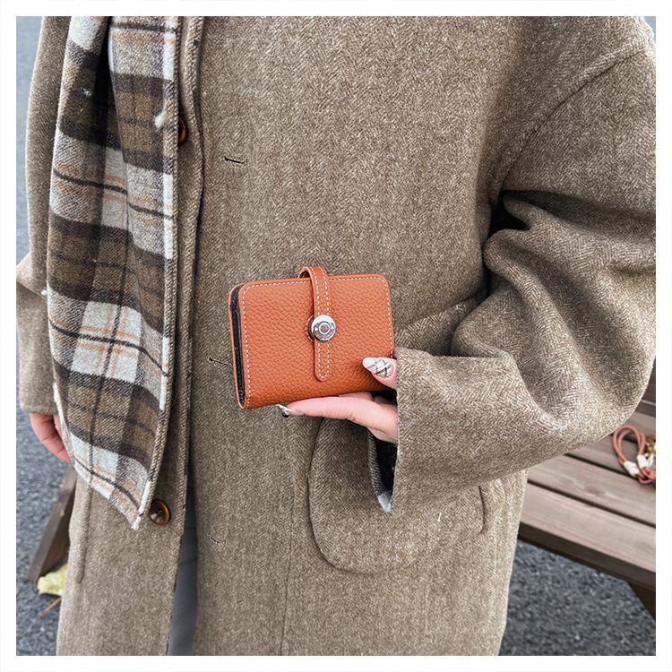 Women’s Bags New Leather Litchi Pattern Short Card Bag Simple Small Fresh Two Fold Ladies Small Wallet With Multiple Compartments_voghion.com