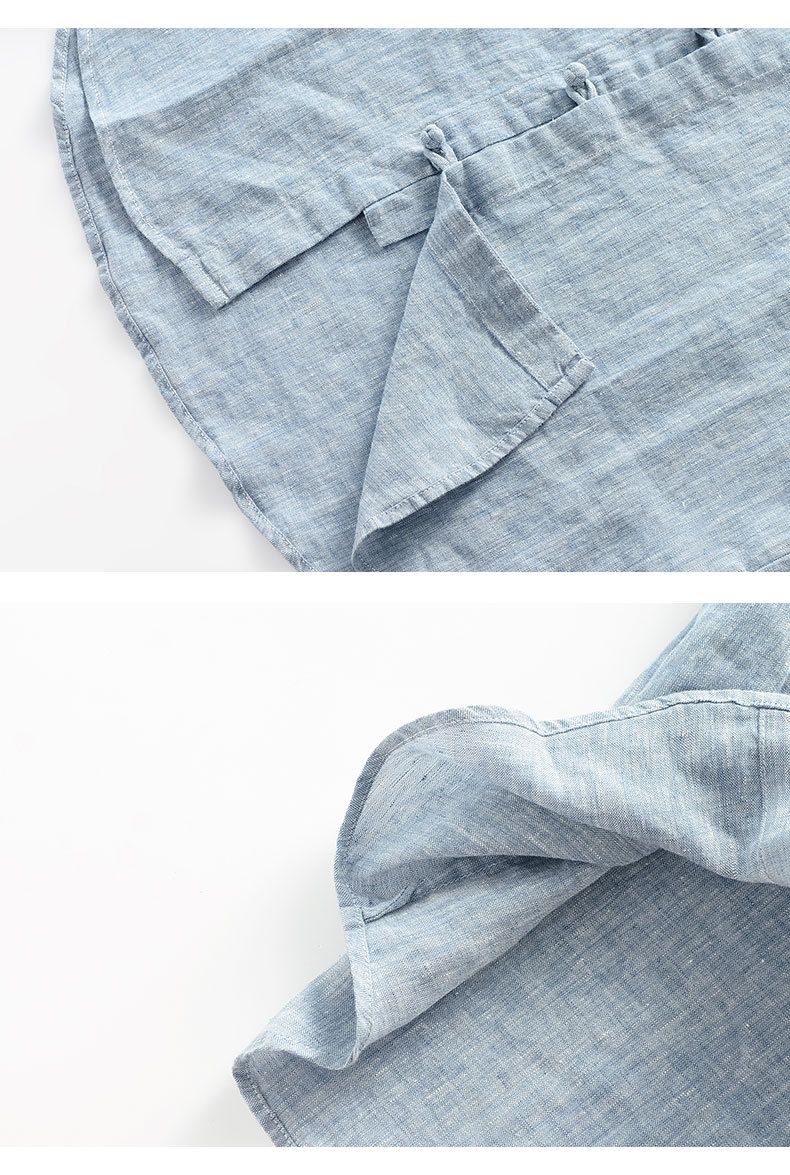 Abbigliamento maschile Abbigliamento maschile estivo in lino Camicia cinese a maniche corte con colletto alto Camicia retrò in lino con bottoni Top a maniche corte 165_voghion.com
