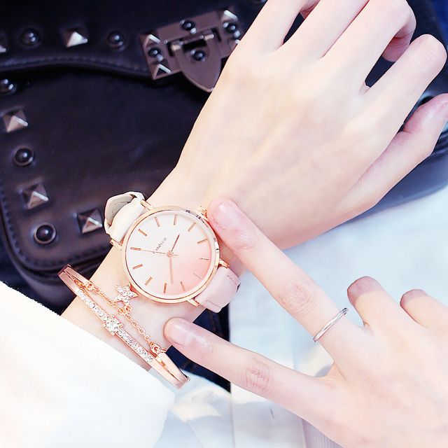 2st/set Watch Armband Set Dammode Trend Gradient Bälte Quartz Watch + Star Armband_voghion.com