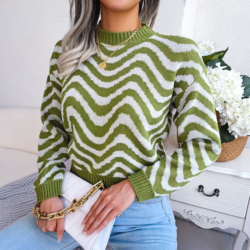 Abbigliamento femminile Vero e proprio colpo di autunno e inverno street style maglione lavorato a maglia a maniche lunghe a righe a contrasto di colore stazione indipendente abbigliamento femminile_voghion.com