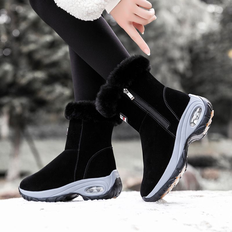 Winter sneeuwlaarzen dames plateau hoge laarzen platte zool kwaliteit warme zwarte nieuwe dames veter comfortabele leren dameslaarzen_voghion.com