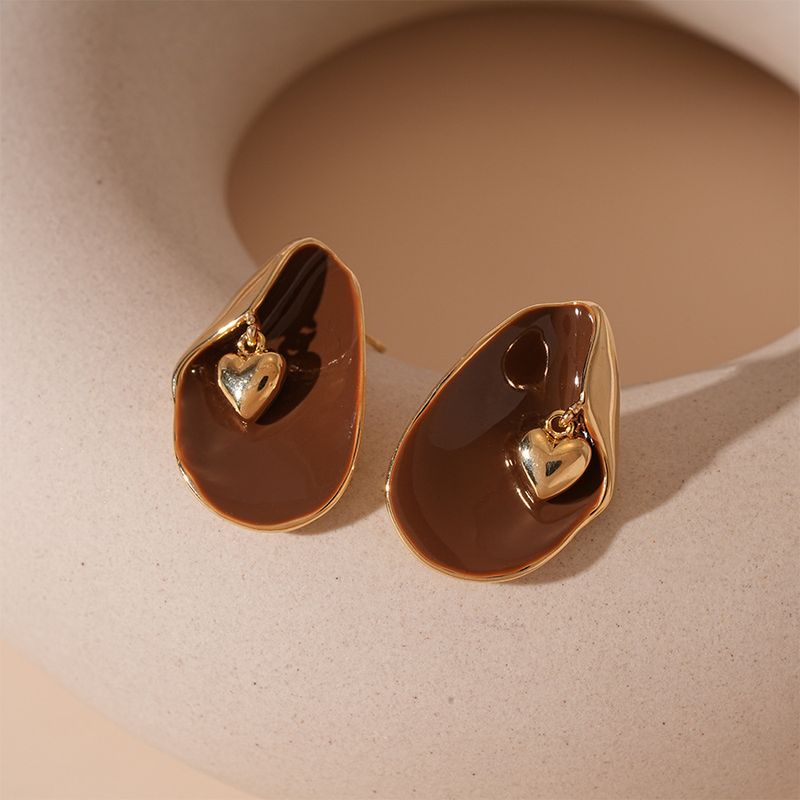 Vintage Drip Folds Irregular Geometric Love Silver Needle Earrings_voghion.com