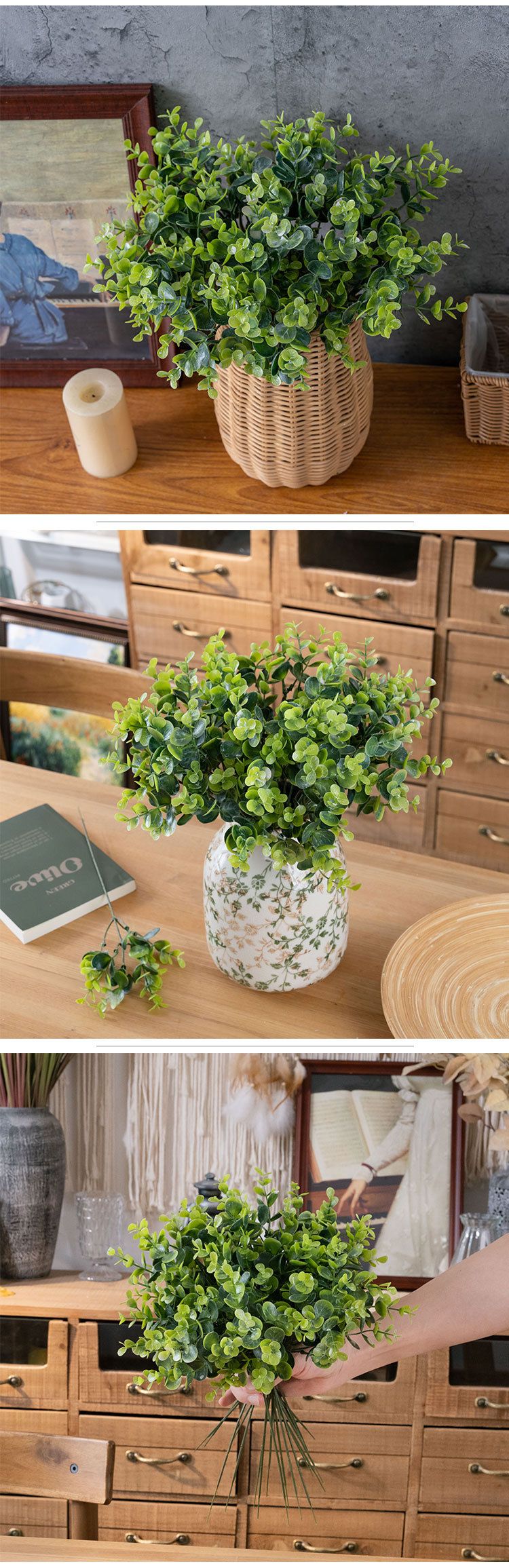 Fabricante de flores artificiais estilo INS de eucalipto único para jardim e decoração de casa_voghion.com