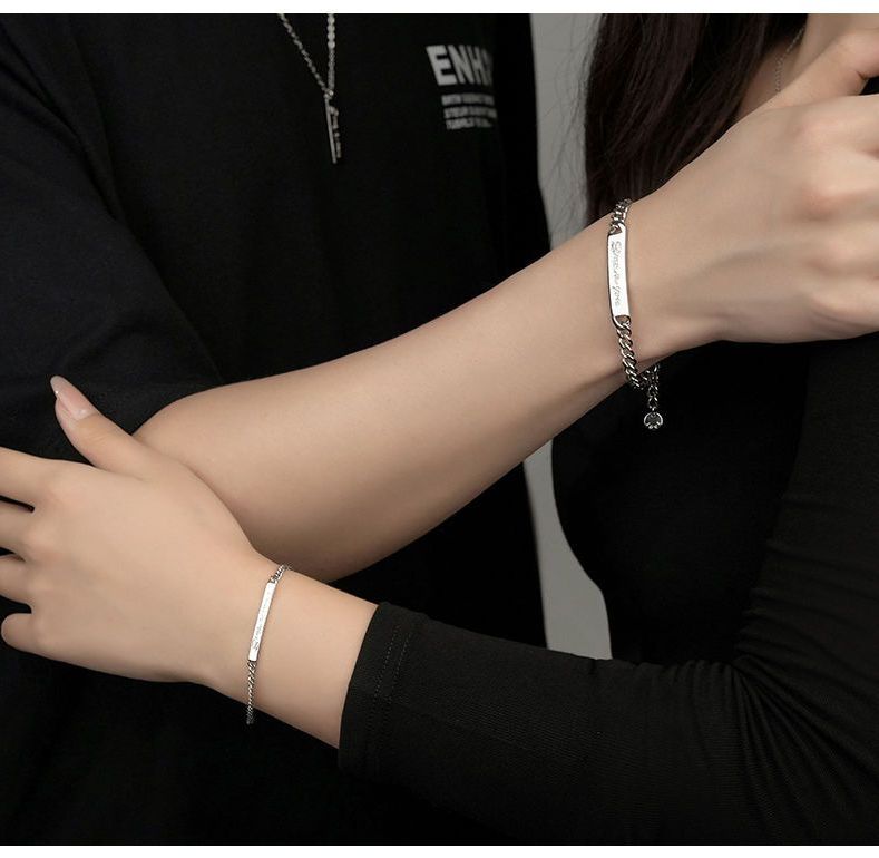 SinceYou Bracelets Couple Style One Pair Sterling Silver Cuban Chain Niche Design High-end Sense Men's Trendy_voghion.com