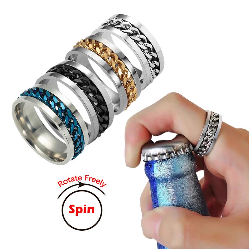 Cooler drehbarer Edelstahlring für Männer, hochwertiger Angstzappel-Multifunktions-Spinner-Kettenringe, Punk-Schmuck_voghion.com