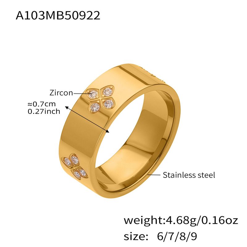 Square Sugar Fashion Stainless Steel Diamond Set Clover Ring INS Style Simple And Versatile Ring For Women_voghion.com
