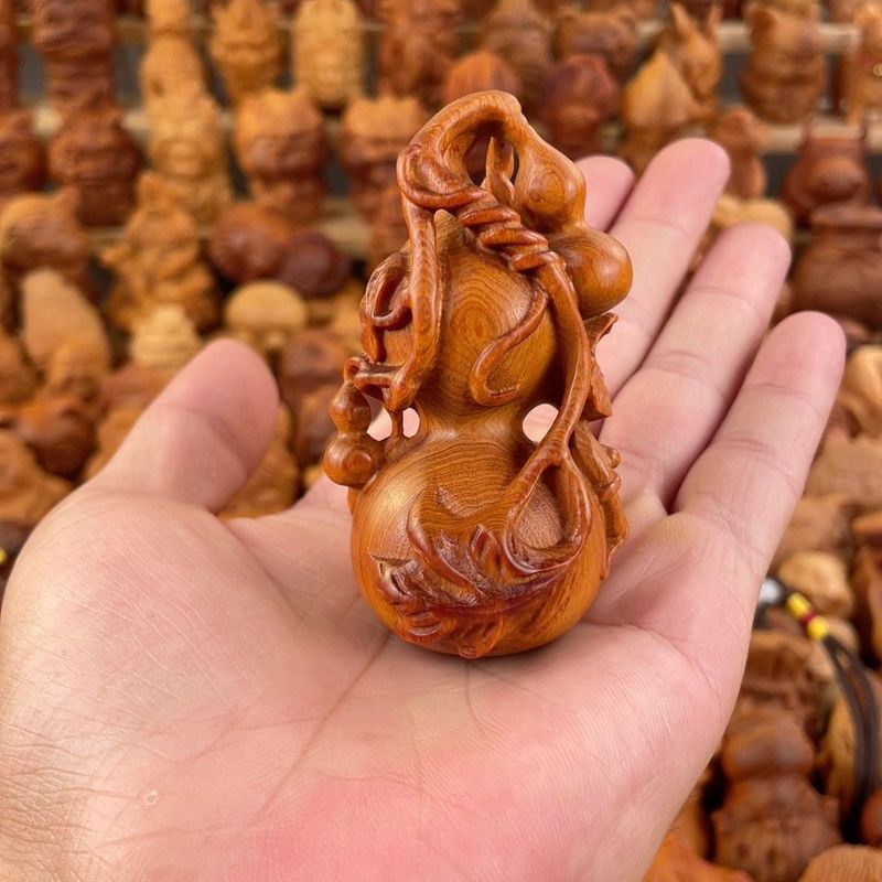 Natural Solid Wood Carving Cultural Play Gourd Five New Styles Home Decoration Cliff Cypress Handheld Piece_voghion.com