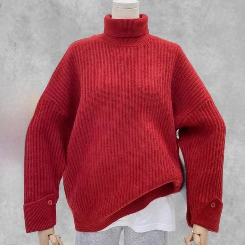 Maglione da donna in maglia larga con collo alto, tinta unita, autunno e inverno, adatto per le donne_voghion.com