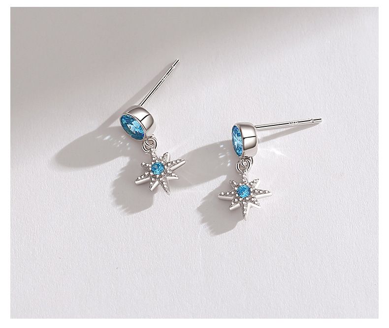 Orecchini Polaris orecchini in argento sterling per donna orecchini a forma di stella a otto punte con zirconi blu mare_voghion.com