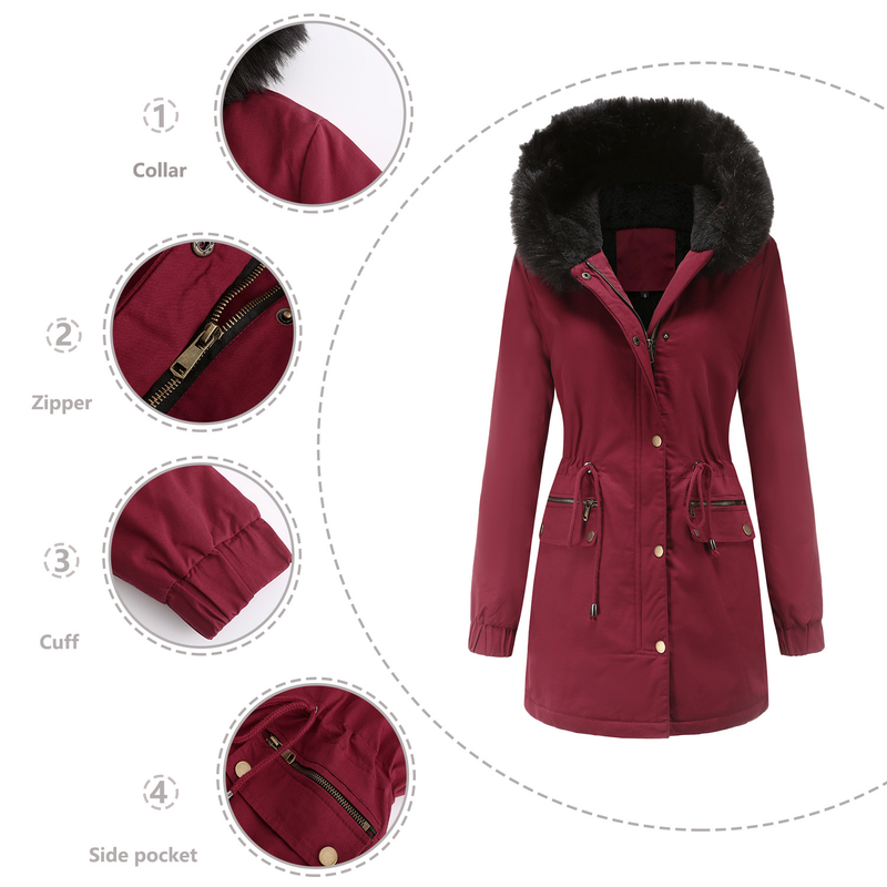 Abbigliamento da donna per superare la giacca imbottita in pile con collo in pelliccia, cappotto caldo con cappuccio, giacca imbottita ampia_voghion.com