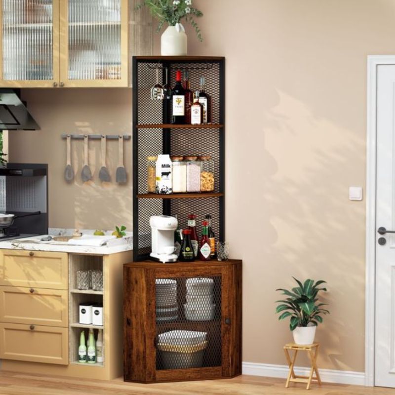 Mensola angolare per porta con mobiletto portaoggetti da 65, 6 ripiani per vino indipendenti per angolo, espositore da cucina in vetro, libreria a più livelli_voghion.com