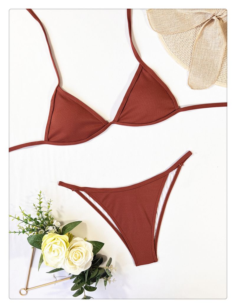 Nieuwe bikini vleesbedekking en dun vierdelig badpak Badpak Dames effen kleur meerdelig badpak_voghion.com