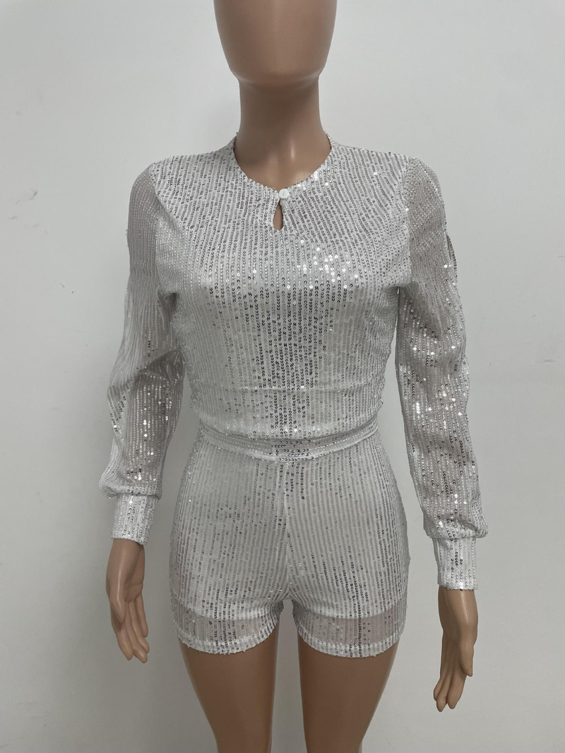 Damkläder jumpsuit mode smal långärmad slits paljettjumpsuit_voghion.com