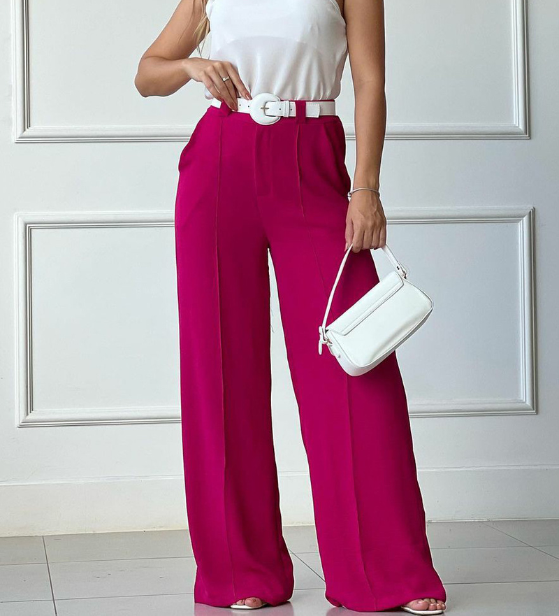 Spring And Summer Thin Trousers Solid Color Loose Pleated Wide Leg Casual Pants Semi Elastic Waist_voghion.com