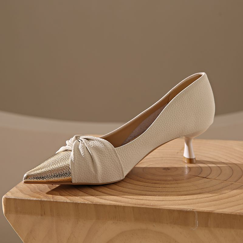 Pointy high-heeled temperament shallow mouth small design single shoes French style thin heel_voghion.com