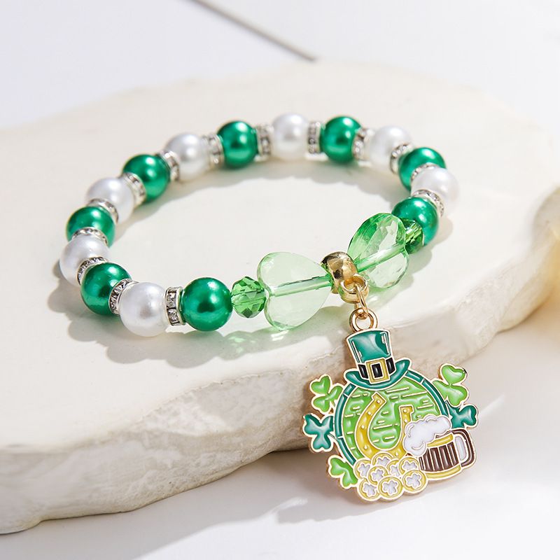 St. Patrick beaded bracelet niche pearl acrylic bracelet alloy pendant jewelry_voghion.com