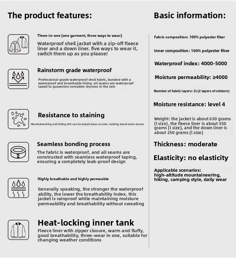 Giacca tre in uno da uomo 2505 New National Standard, tuta da trekking da donna, antivento e impermeabile, in due pezzi_voghion.com