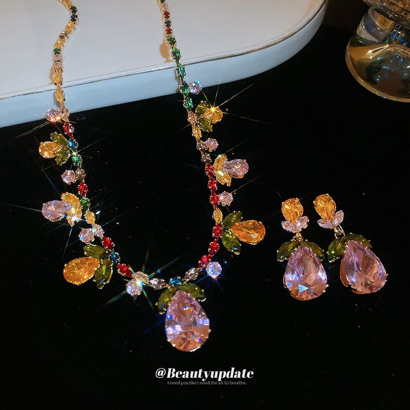 Collana con ciondolo a forma di fiore, foglia e goccia d'acqua, set di orecchini, leggeri, di lusso, pesanti, artigianali, catena per clavicola, moda, alta gamma_voghion.com