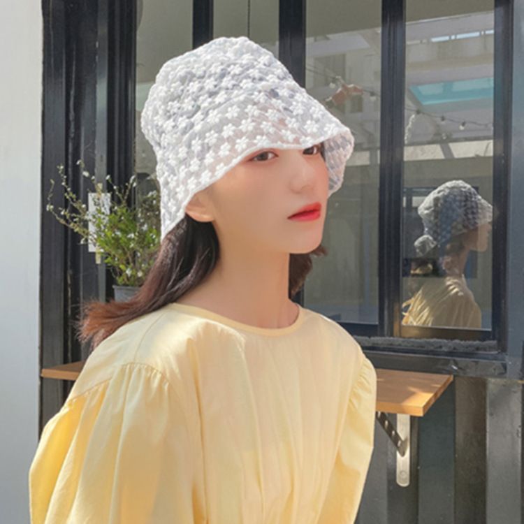 Dongdaemun Fairy Flower Hollow Lace For Women Summer Korean Version Trendy Breathable Thin Fisherman Sun Hat_voghion.com