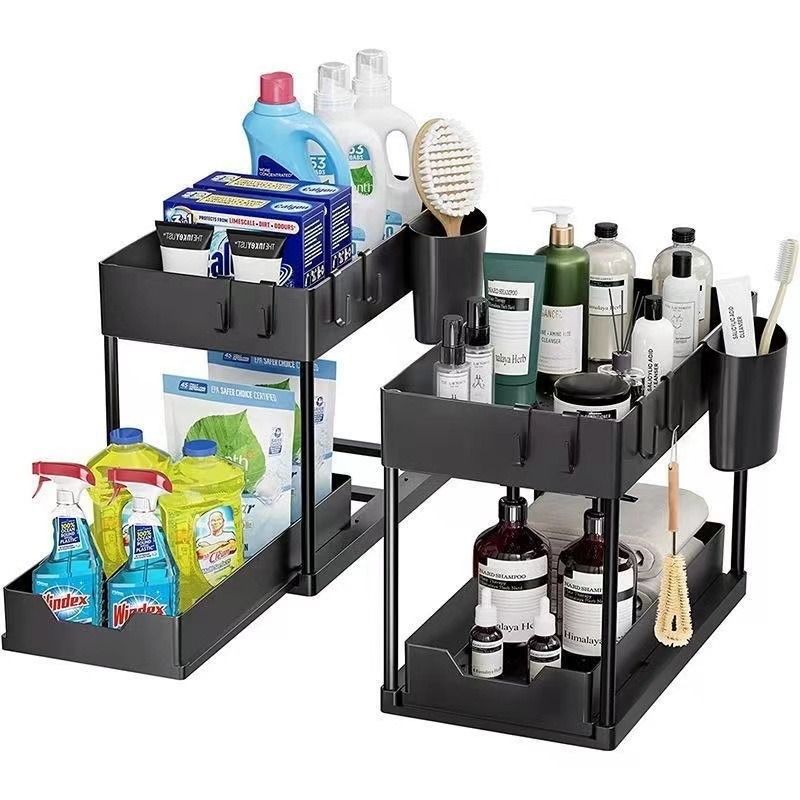 Family Organizer Pull-Out Kitchen 2-Tier Spice Rack & Countertop Storage Shelf For Bathroom Desktop Space-Saving Drawer Cabinet_voghion.com