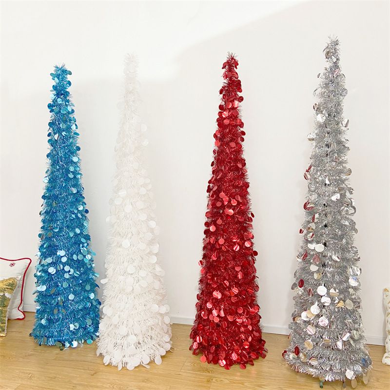 Christmas 150cm folding tree solid color folding decoration tree retractable folding PVC Christmas tree fur strips tree_voghion.com