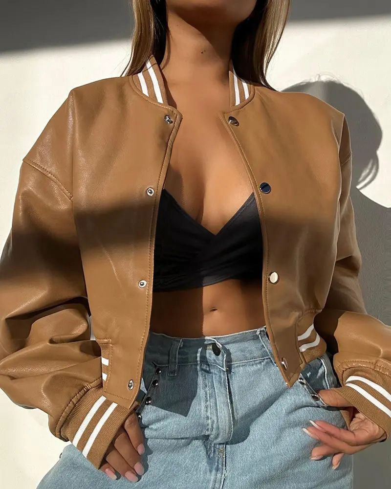 Damenbekleidung Herbst und Winter Damen Neue Langarm Motorradmode PU Lederjacke Kleine Jacke_voghion.com