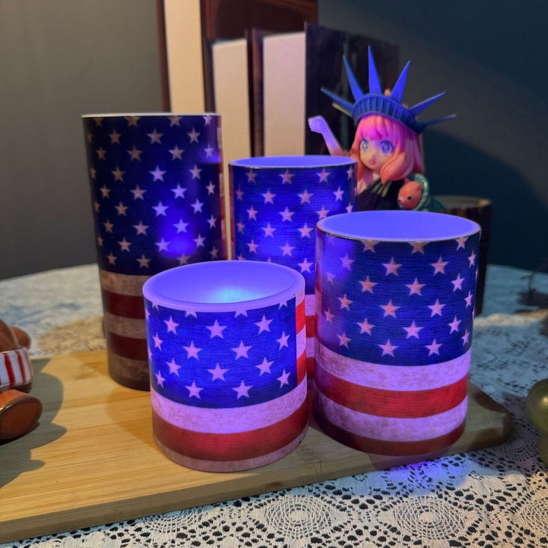 Bougie LED patriotique sans flamme – Décoration lumineuse imprimée drapeau américain pour le jour de l'indépendance, la maison et les fêtes (alimentée par piles, sûre et réutilisable)_voghion.com