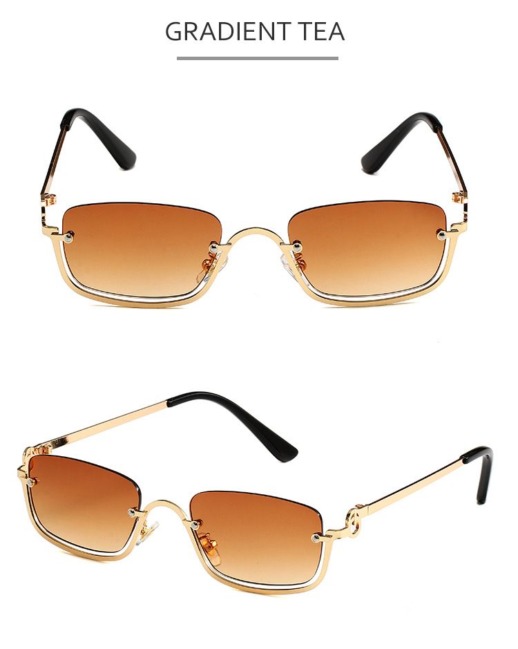 Hip Hop Small Frame Sunglasses - Metal Texture Square Half Frame For Women (Trendy Celebrity Style, UV400 Protection)_voghion.com