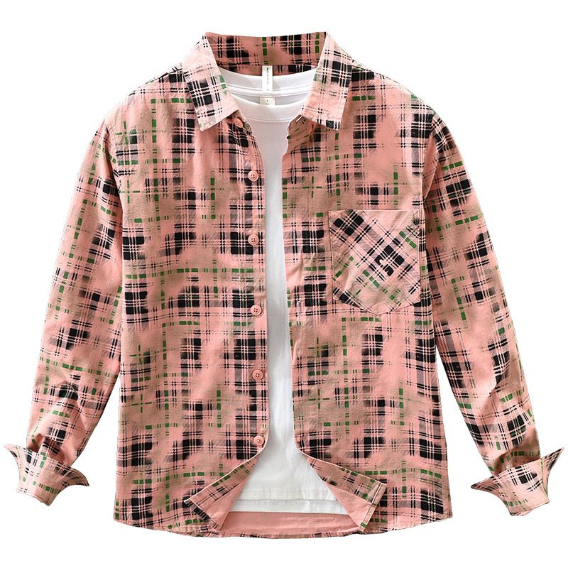 Camicia a maniche lunghe a quadri alla moda per uomo, alla moda e versatile, top ampio e casual._voghion.com