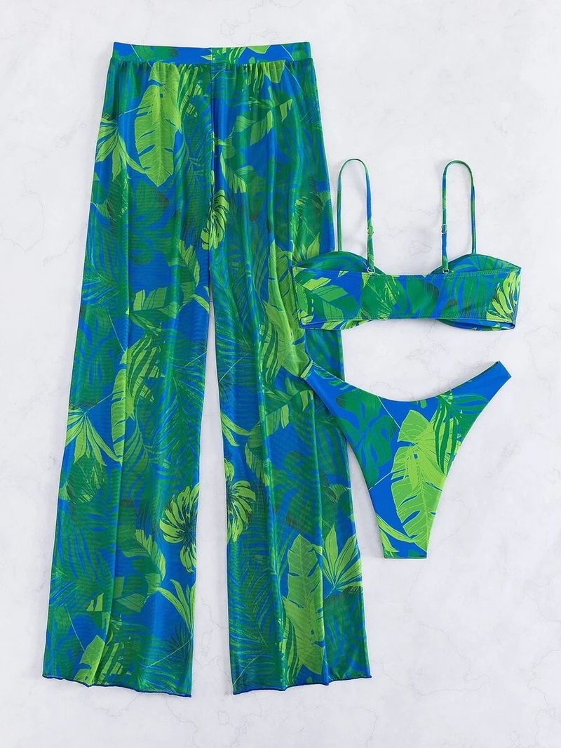 Badpakset met bloemenprint en open rug voor dames - 3-delige bikinitop en zwembroek met hoge taille - snel drogende polyester badkleding voor strand- en zwembadvakanties_voghion.com