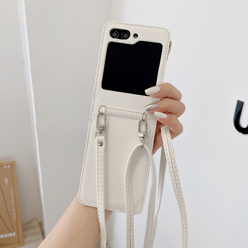 Mobile phone case Suitable for Samsung Z Flip5 mobile phone case GalaxyZ Flip4 folding litchi pattern diagonal protective case ZFlip3_voghion.com