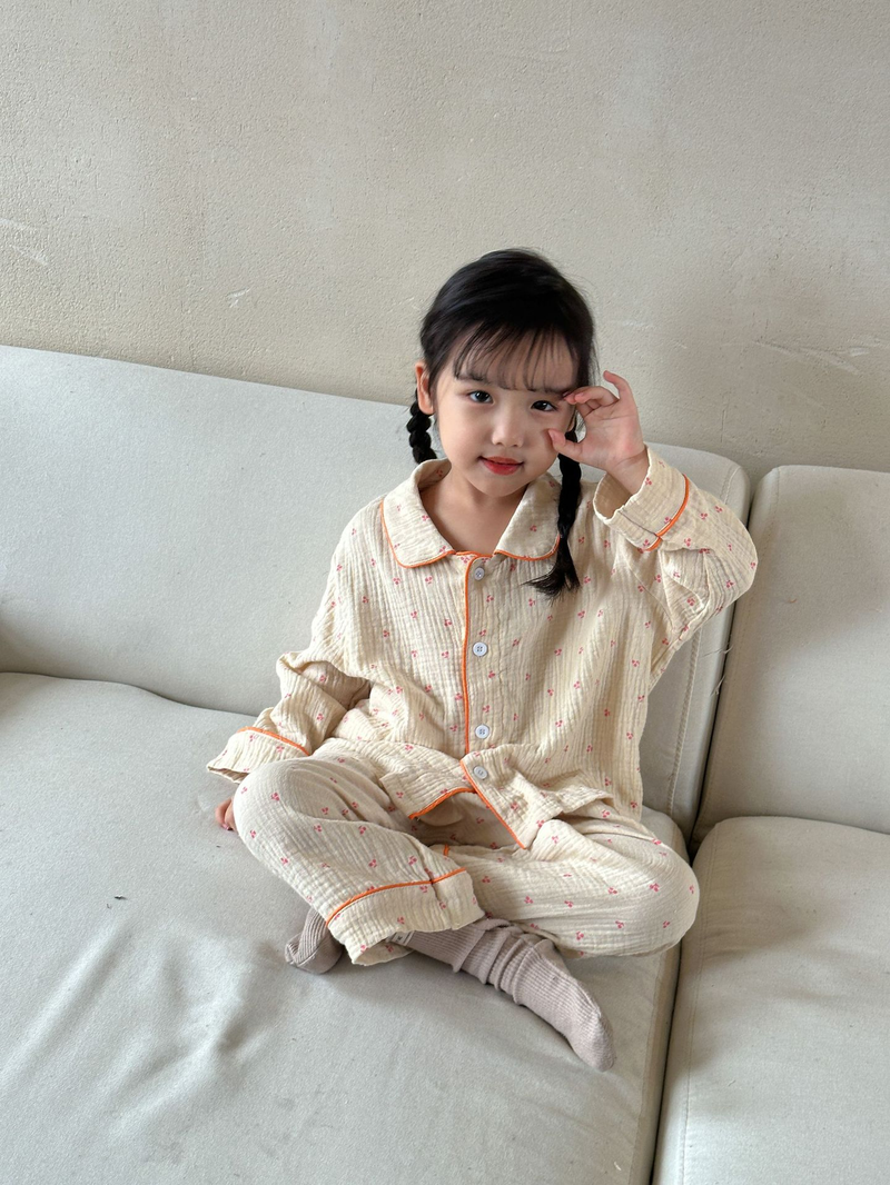 Pijamas para niños, conjunto de manga larga de gasa de algodón para primavera y otoño para niñas y niños, ropa para el hogar_voghion.com