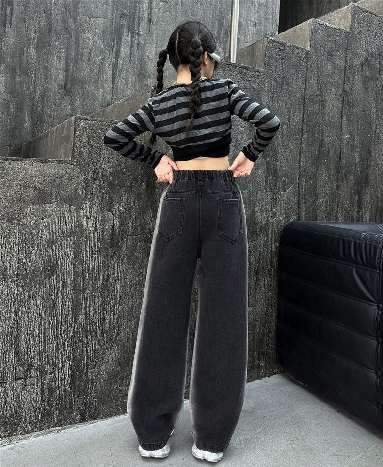 Oblečení pro batolata a dívky, dětské džíny střední a velké velikosti, dětské rovné kalhoty se širokými nohavicemi, podzimní dívčí kalhoty_voghion.com